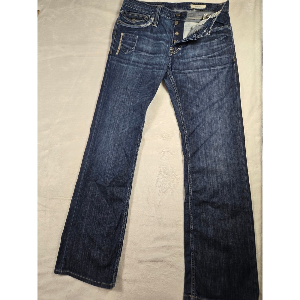 Taverniti So Mens Blue Distressed Straight Leg Denim Jeans Button Fly Size 34x33